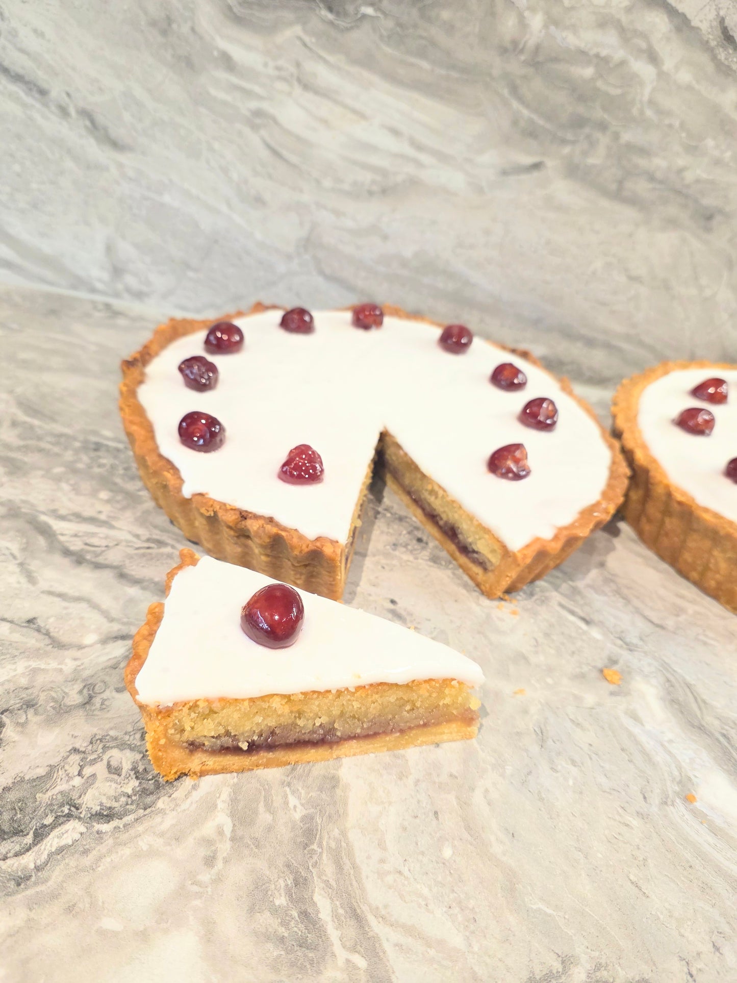 GLUTEN FREE - Bakewell Tart Slice - slightly over baked pastry.