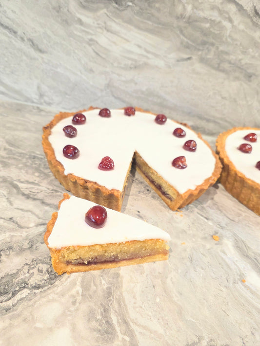 GLUTEN FREE - Bakewell Tart Slice - slightly over baked pastry.