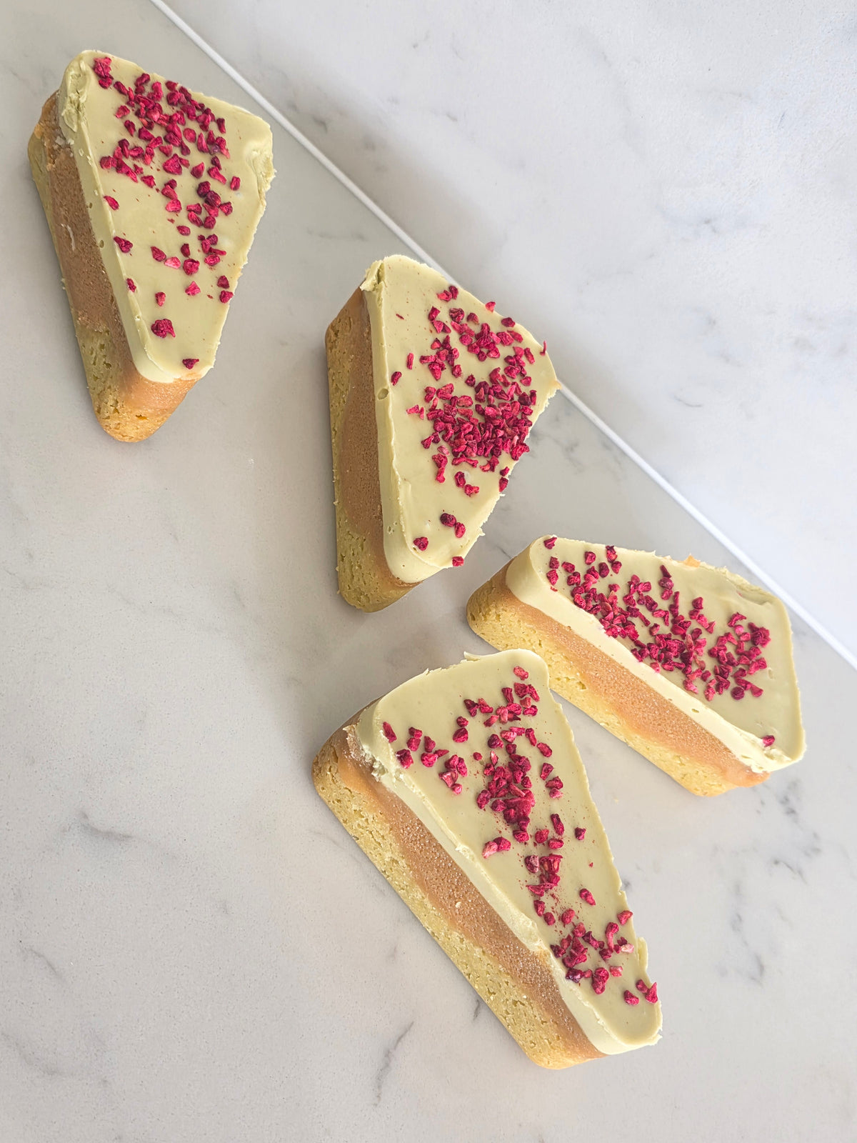 GLUTEN FREE Pistachio and Hazelnut Millionaire Shortbread with Raspberry